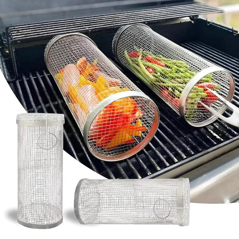 Rolling Stainless Steel Grill Basket