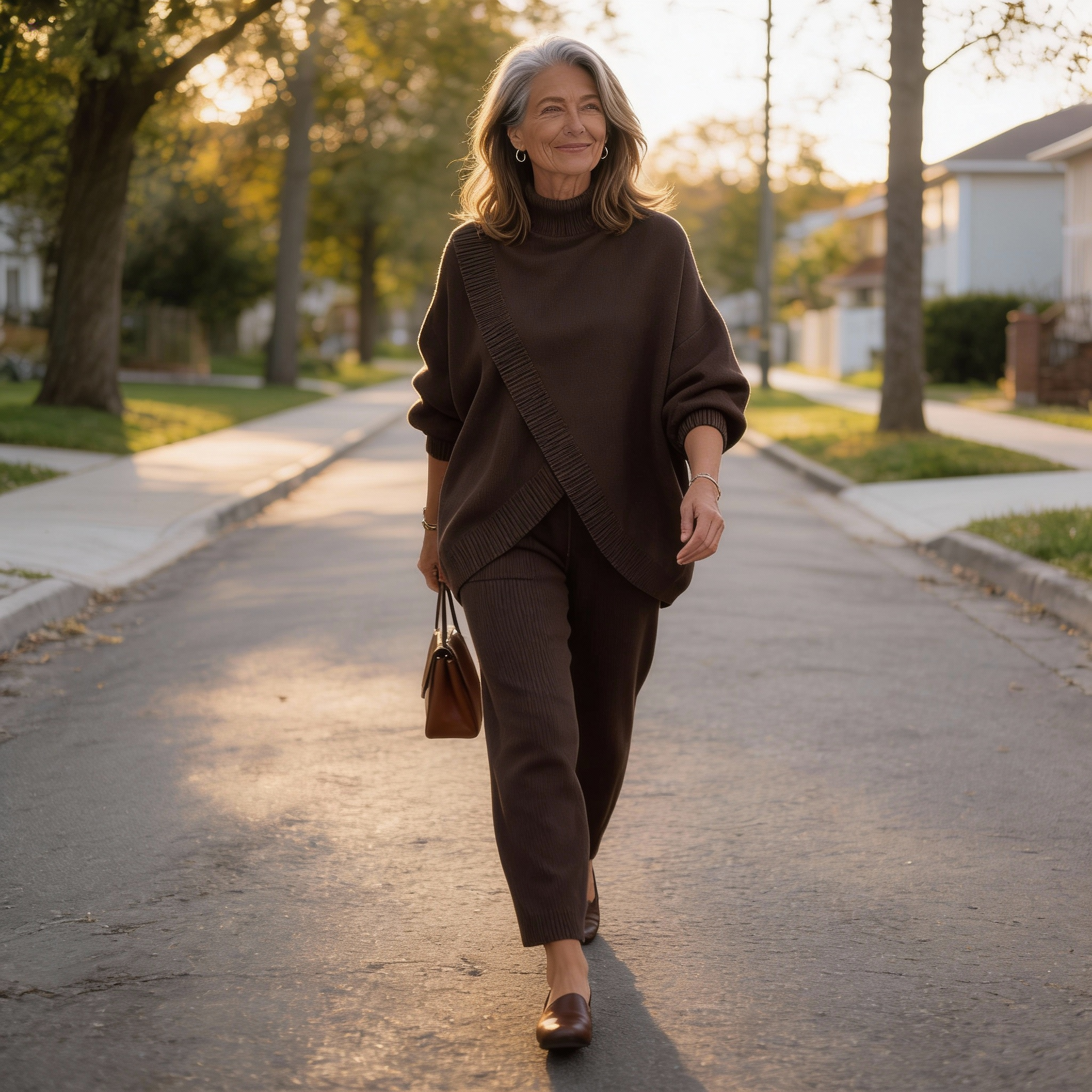 Bő fazonú pulóver és laza nadrág otthoni szett