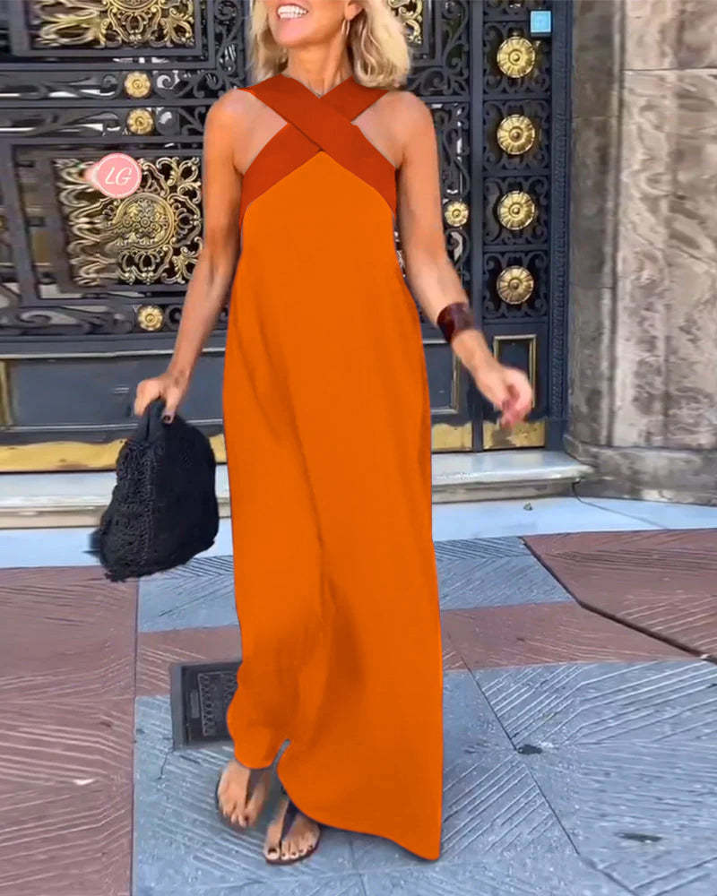 GlowGoddess — Elegáns keresztpántos, nyakbakötős, széles szárú női overál