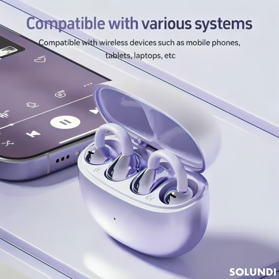 OpenBeats – avoimen korvan langattomat klipsikuulokkeet latauskotelolla