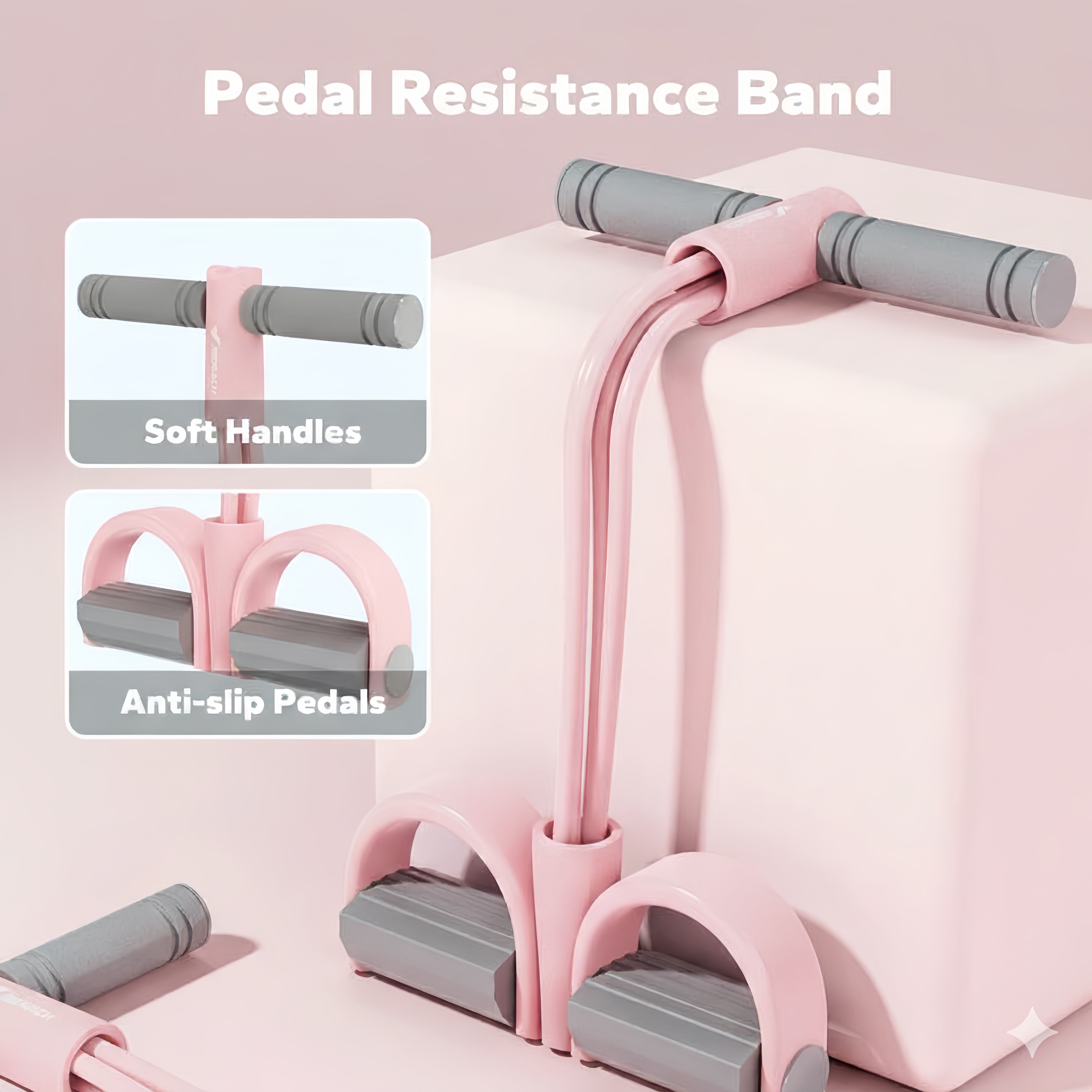 Ejercitador con banda de resistencia y pedales para entrenar en casa y tonificar