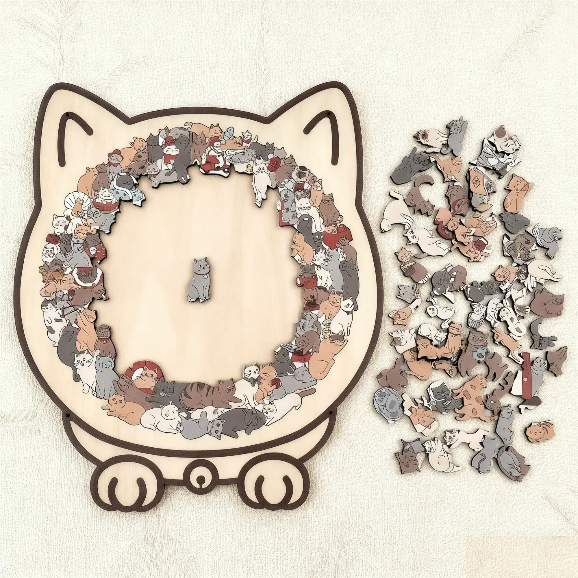 Kitty-Clique Wooden Puzzle – Cat-Shaped Relaxing Challenge
