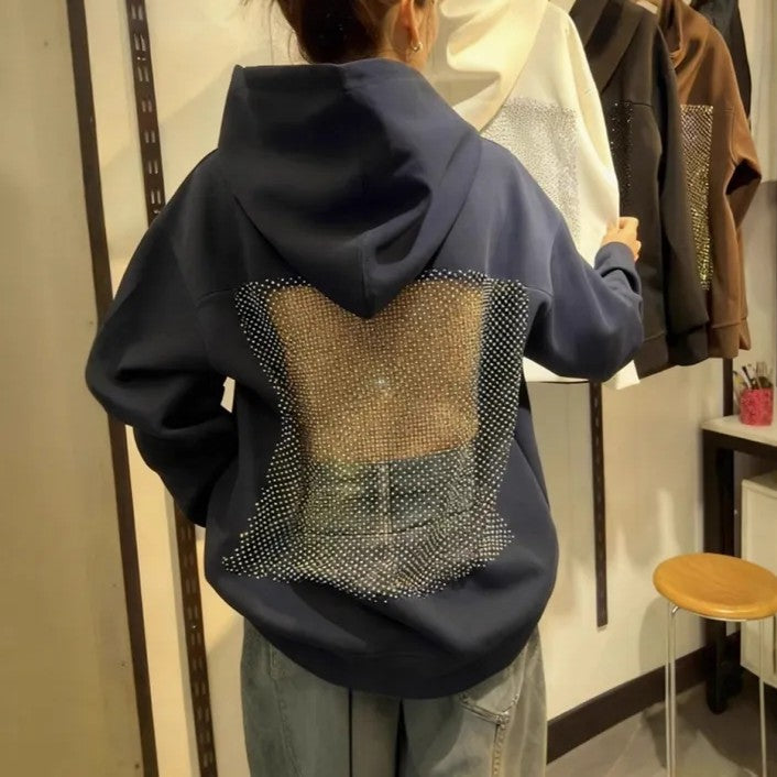AuraVibe – Oversize-Hoodie für Damen mit Rückenteil aus Strasssteinen