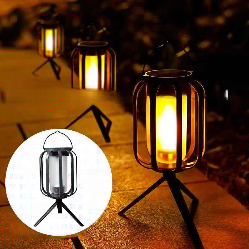 Dual-Flame Solar Lantern – Flickering Outdoor Garden Light