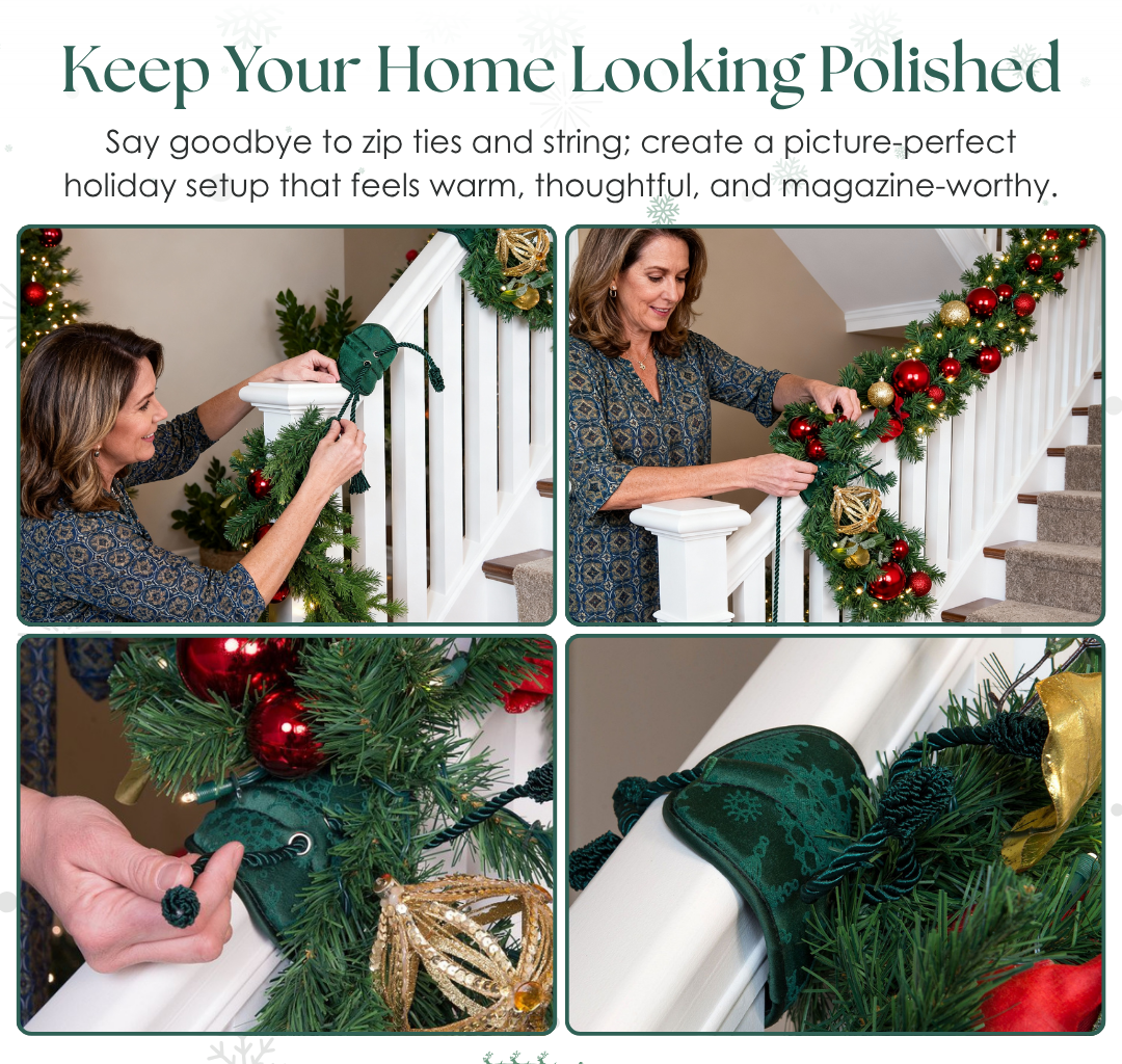 Állítható girlandakasztó lépcsőkorlátra és korlát díszítéséhez