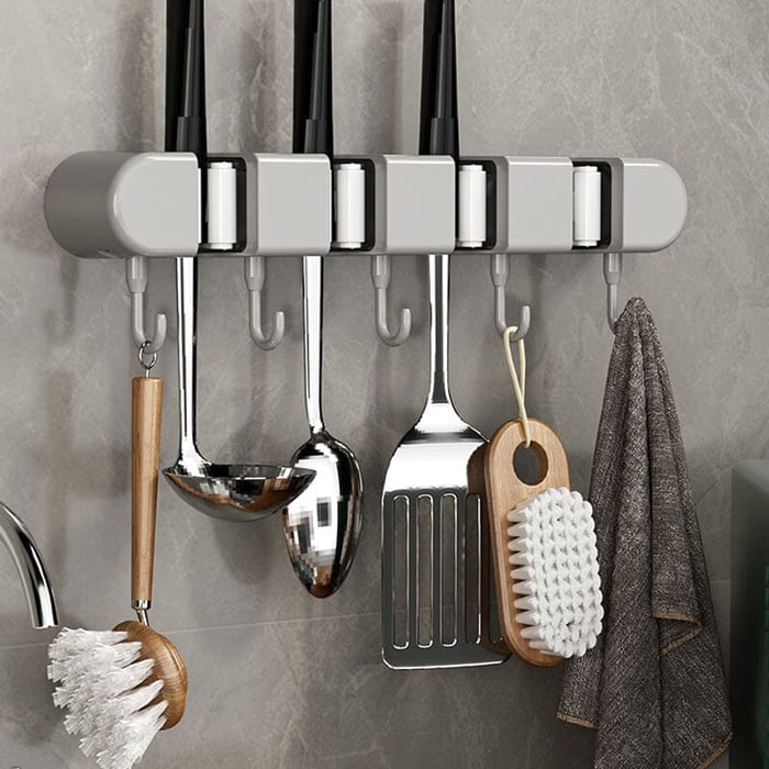 GripMaster — Wall Mounted Mop and Broom Holder with Hooks