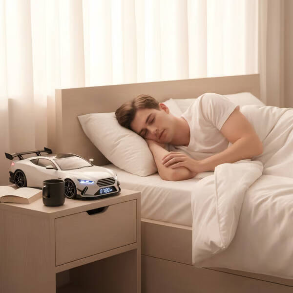 Sportautó formájú ébresztőóra – valósághű motorhang- és fényhatásokkal