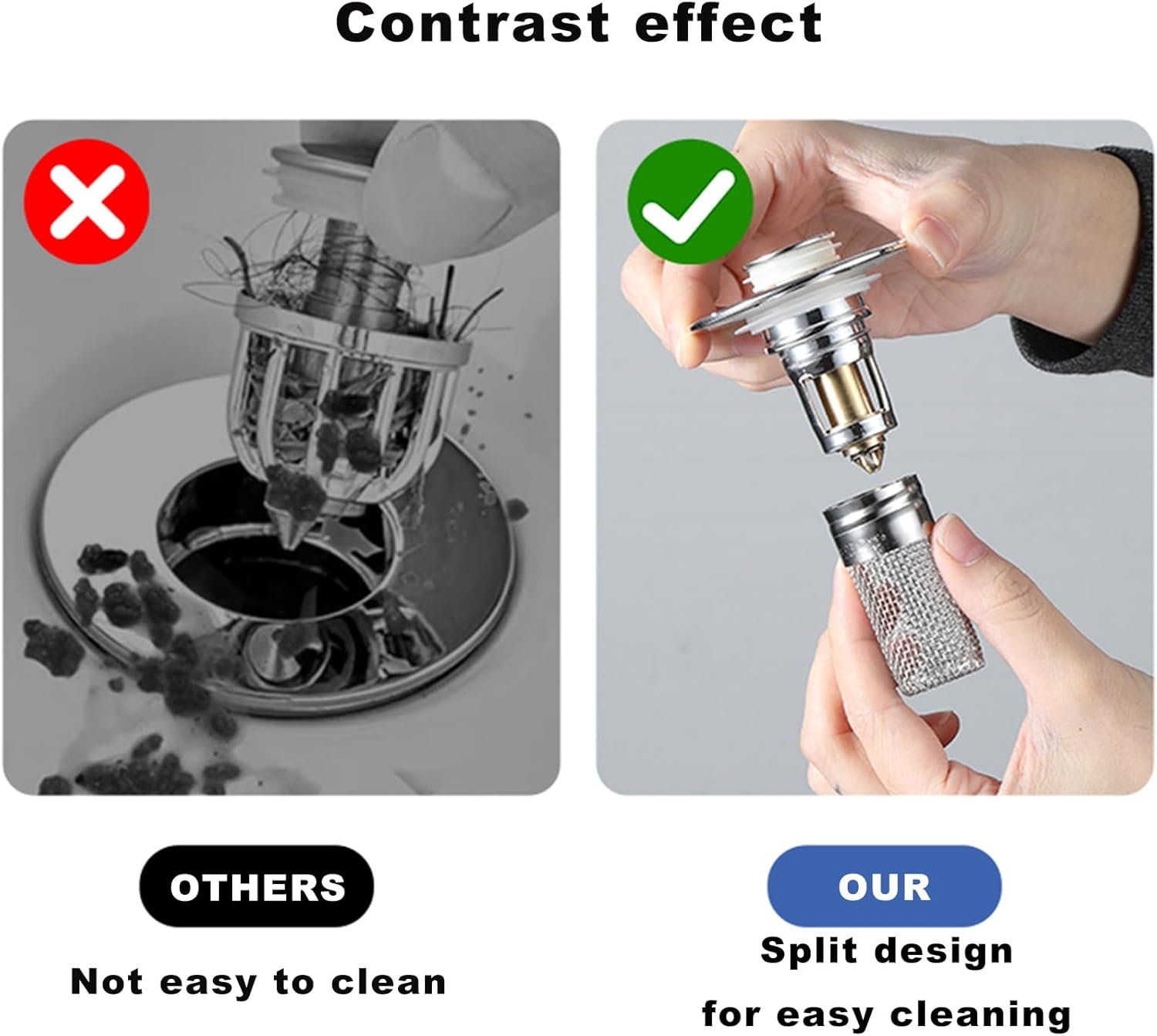 FlowBlocker – wysuwany korek do odpływu umywalki z sitkiem