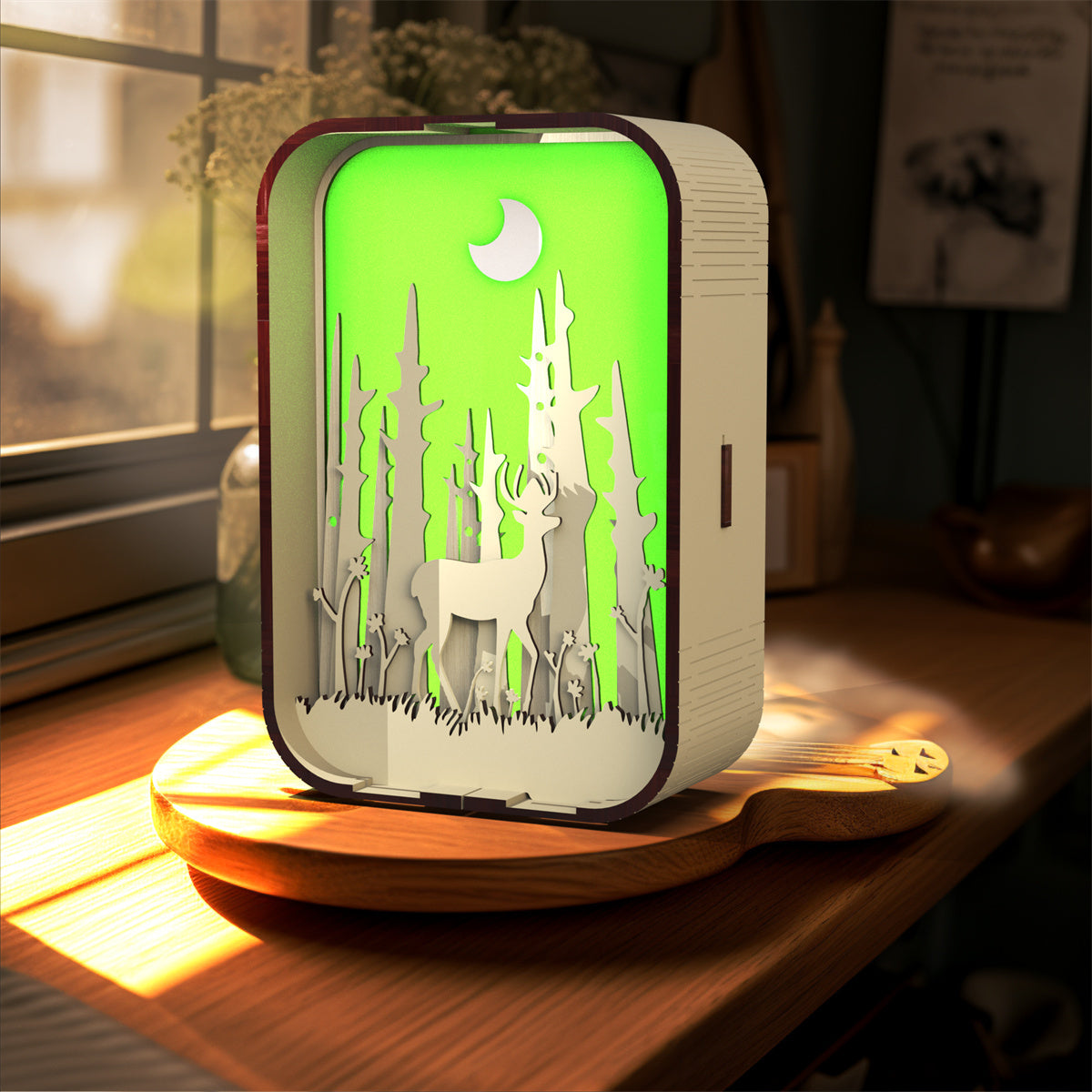 3D Wooden LED Night Light for Bedroom Home and Desk Decor