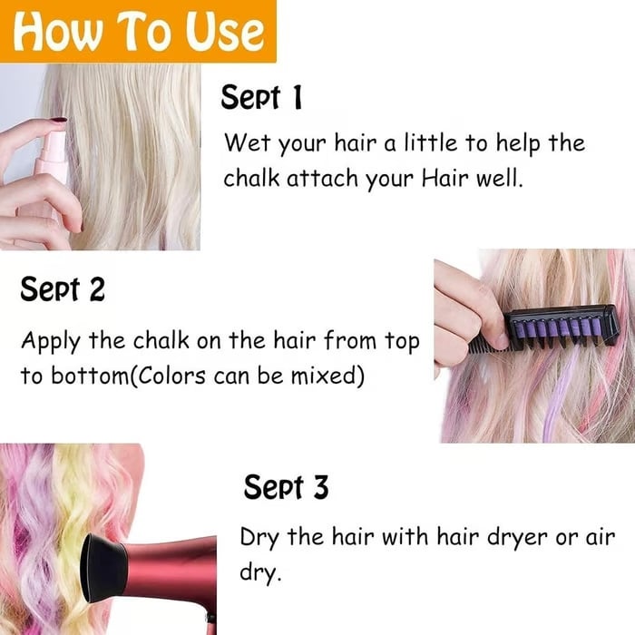 Sada barevných kříd na vlasy ve formě hřebenu – vícebarevná, dočasná barva pro slavnostní zábavu