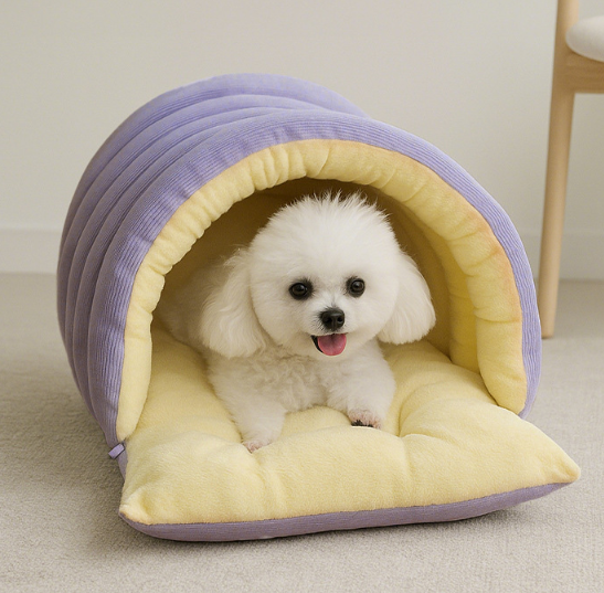 Cozy Hideaway Pet Bed – Plush Hooded Cave Design