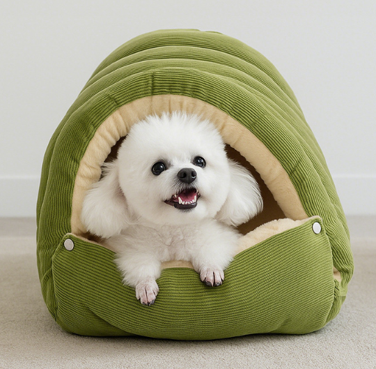 Cozy Hideaway Pet Bed – Plush Hooded Cave Design