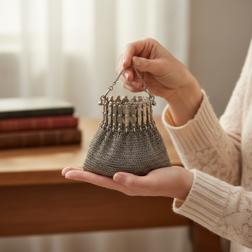 Vintage-Inspired Chainmail Evening Purse with Chain Strap