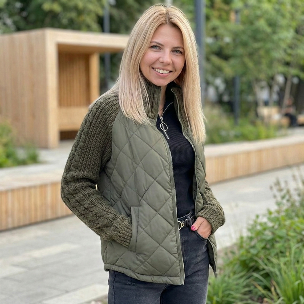 Knitted Patchwork Puffer Jacket for Everyday Layering