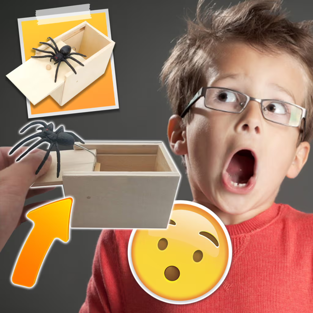 Fa pókos tréfadoboz játék meglepetésfedéllel