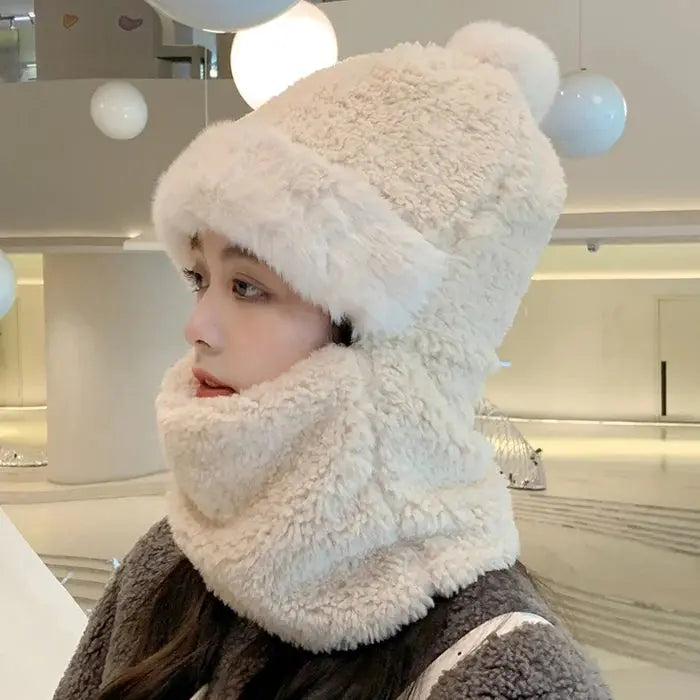 Szélálló, pihe-puha beanie sapka sállal