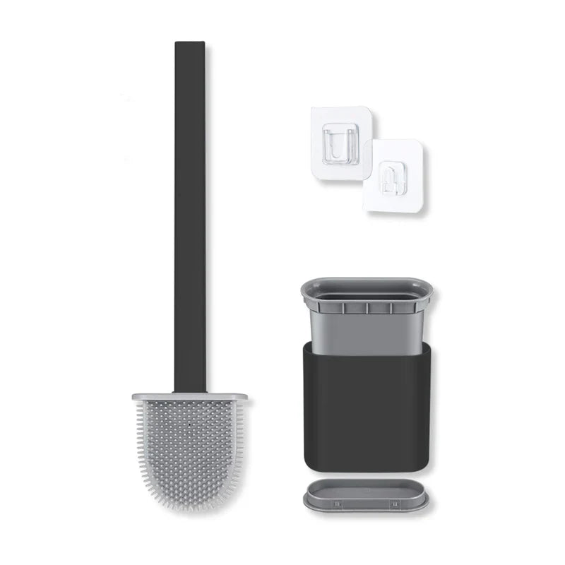 Silicone Toilet Brush with Holder – Flexible Bathroom Cleaning Brush Set
