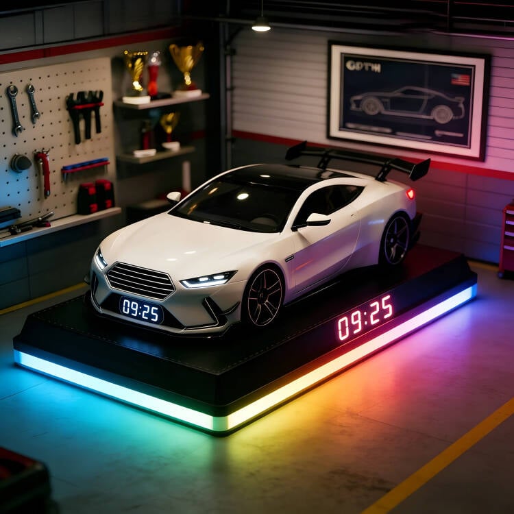 Sportautó formájú ébresztőóra – valósághű motorhang- és fényhatásokkal