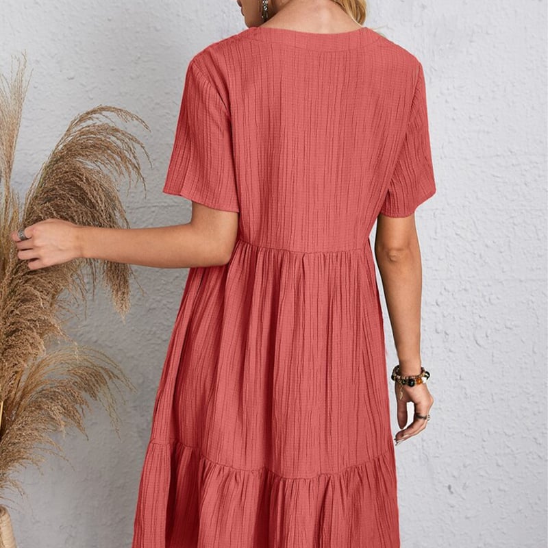 VintageMuse - Boho V-Neck Ruffle Hem Mini Dress