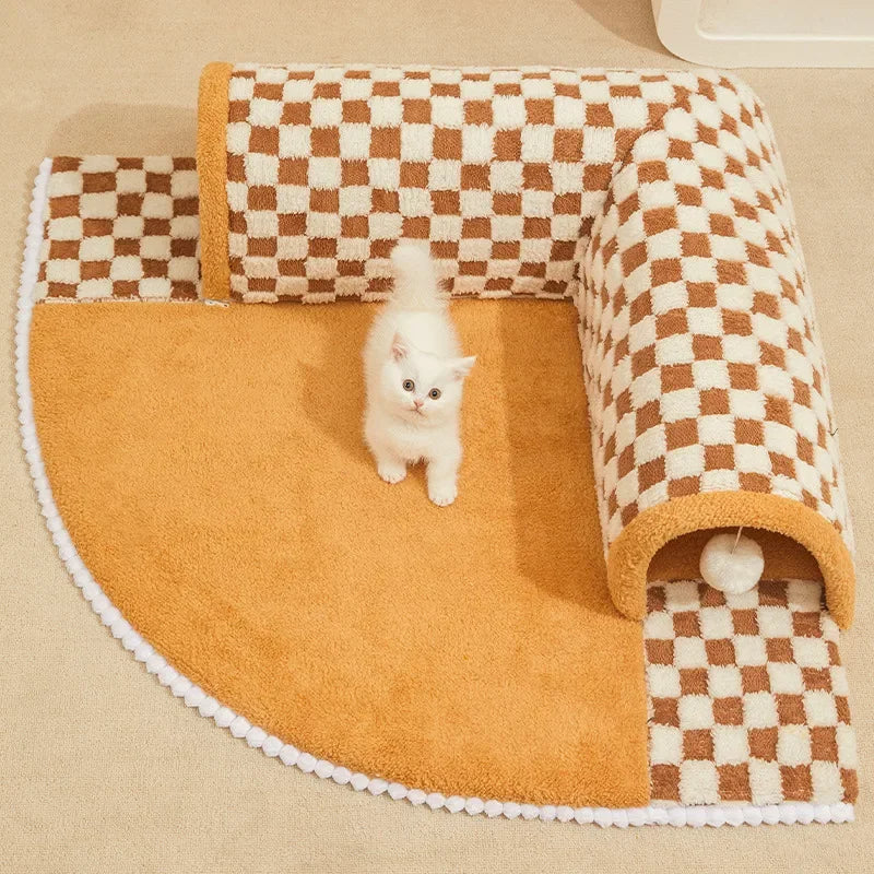 2-in-1 Plush Pet Tunnel Bed & Activity Mat