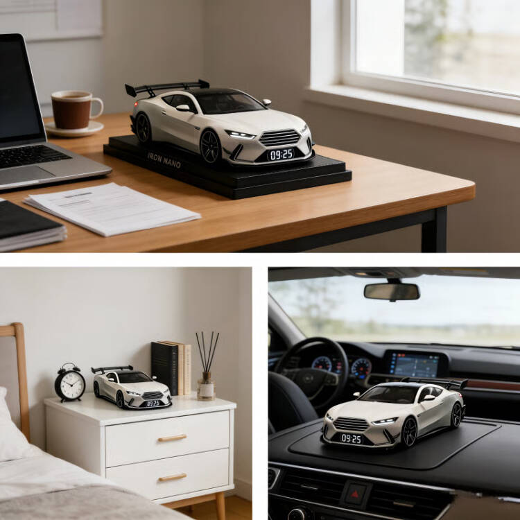 Sportautó formájú ébresztőóra – valósághű motorhang- és fényhatásokkal