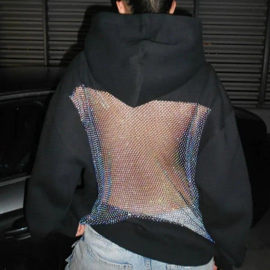 AuraVibe – Oversize-Hoodie für Damen mit Rückenteil aus Strasssteinen
