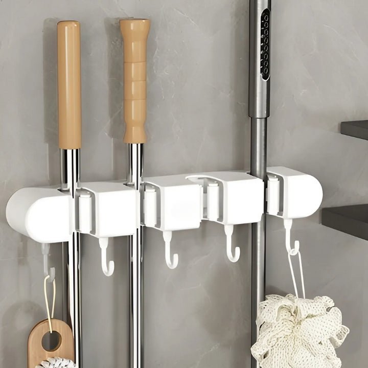 GripMaster — Wall Mounted Mop and Broom Holder with Hooks