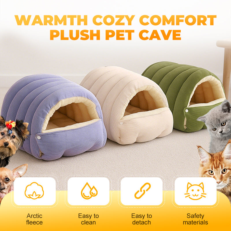 Plush Pet Cave Bed with Adjustable Enclosure for Cats & Small Dogs