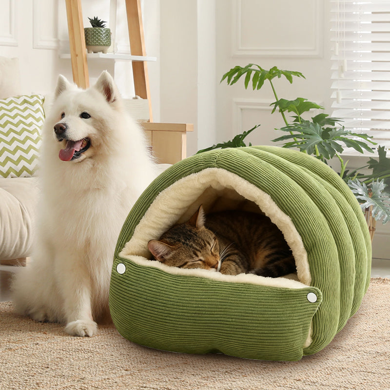 Plush Pet Cave Bed with Adjustable Enclosure for Cats & Small Dogs