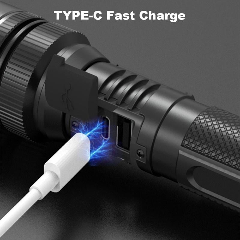 Rechargeable LED Flashlight with Zoom Focus and Power Bank