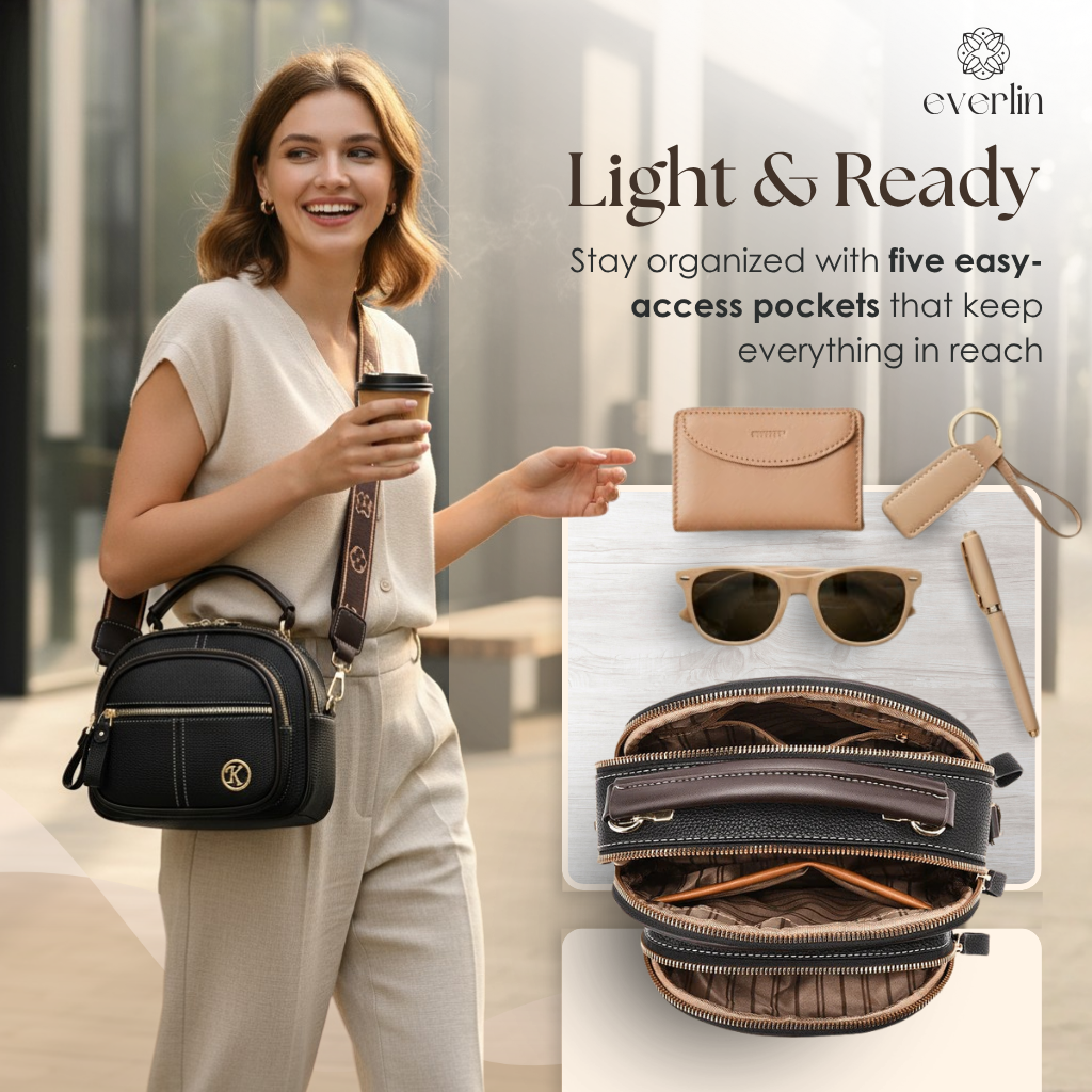 Everlin - Lightweight Daily Crossbody Bag with Multi-Pocket Design