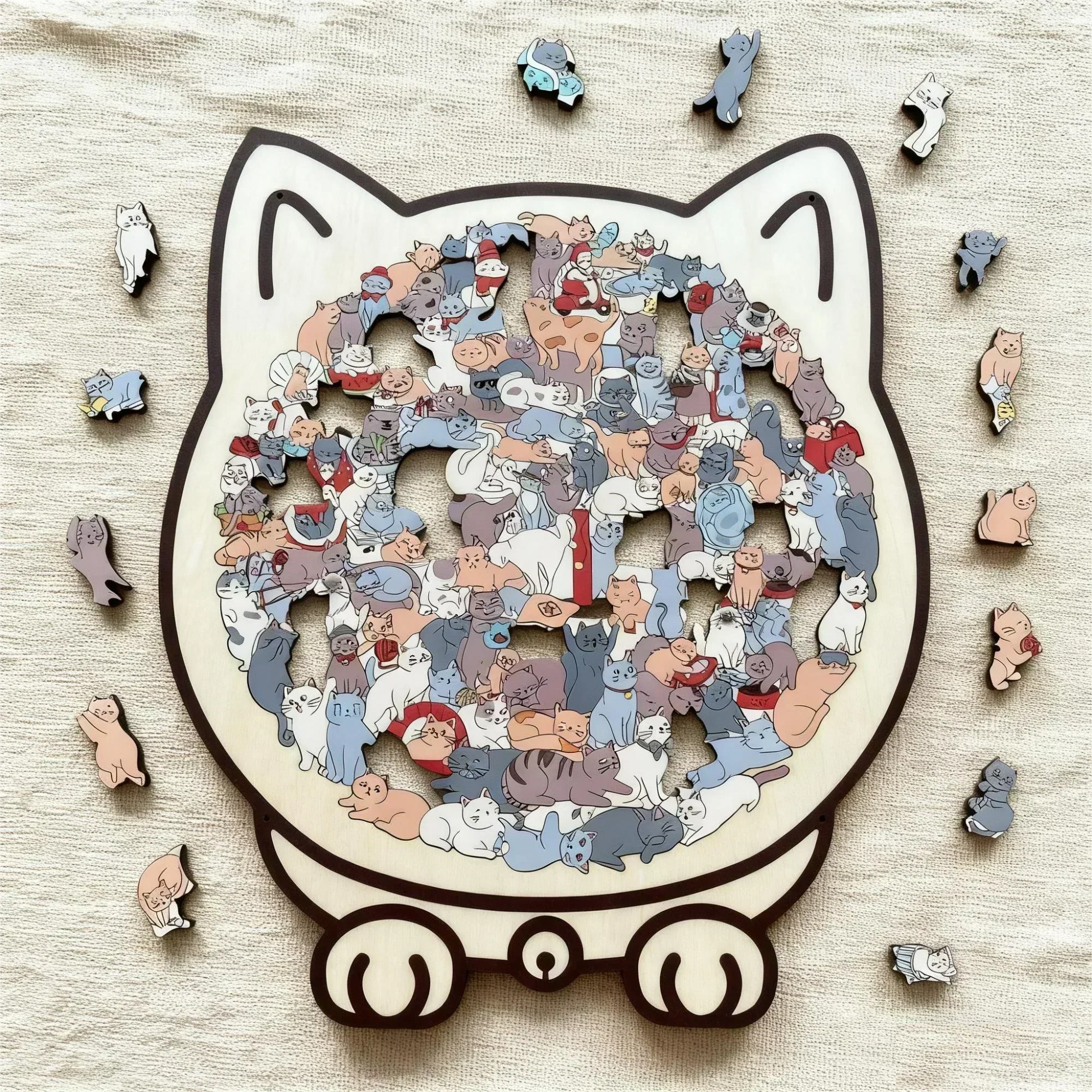 Kitty-Clique Wooden Puzzle – Cat-Shaped Relaxing Challenge
