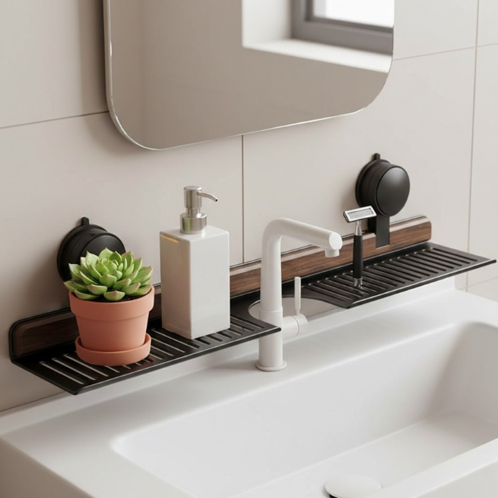 Seinäasenteinen keittiön tiskialtaan järjestysteline valuma-alustalla