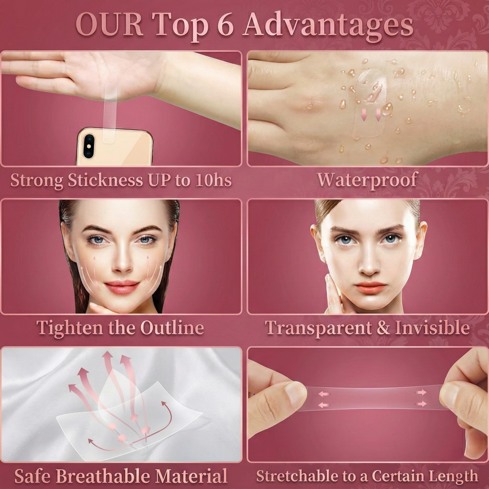 LiftAura Pro — Cinta Lifting Facial para Línea de la Mandíbula y Contorno de Ojos