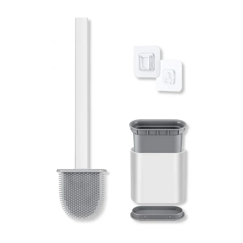 Silicone Toilet Brush with Holder – Flexible Bathroom Cleaning Brush Set