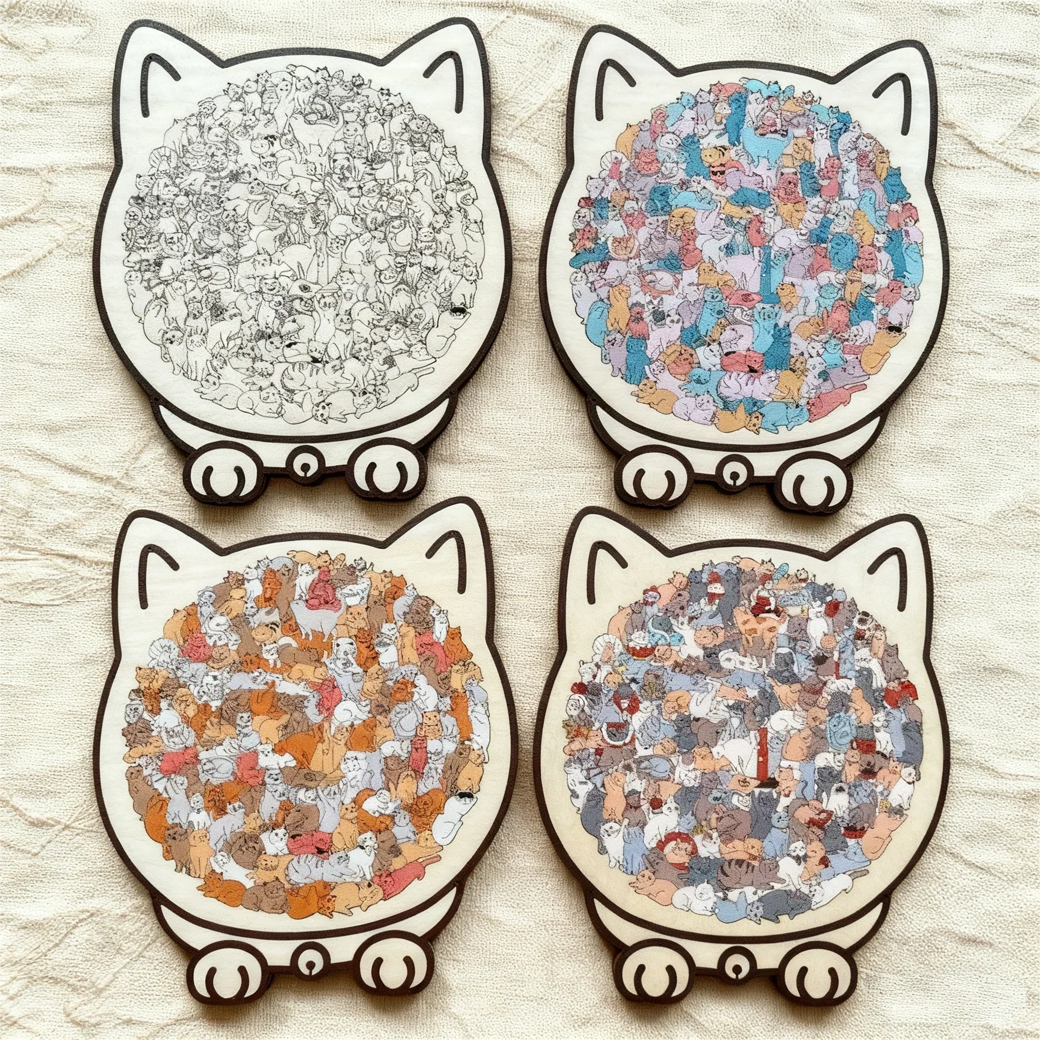 Kitty-Clique Wooden Puzzle – Cat-Shaped Relaxing Challenge