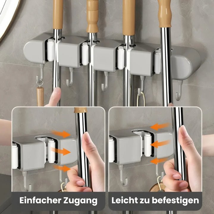 GripMaster — Wall Mounted Mop and Broom Holder with Hooks