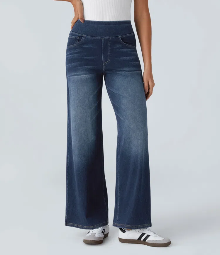 AuraStretch - ハイウエスト ワイドレッグジーンズ