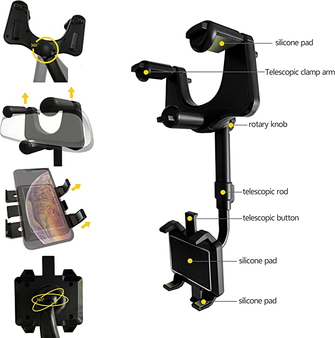 Soporte ajustable para teléfono en el coche con vista giratoria