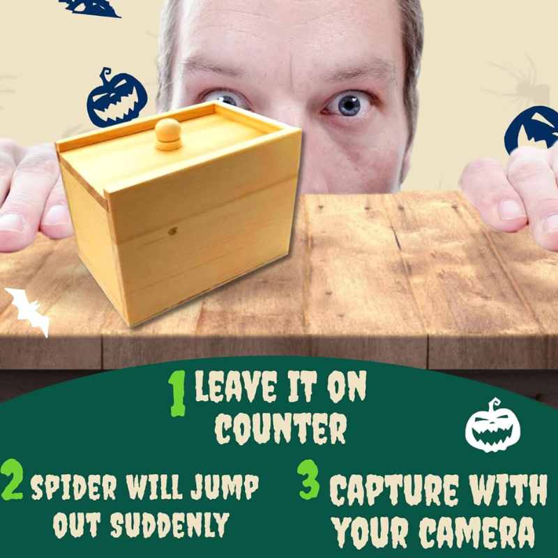 Wooden Spider Prank Box Toy with Surprise Lid