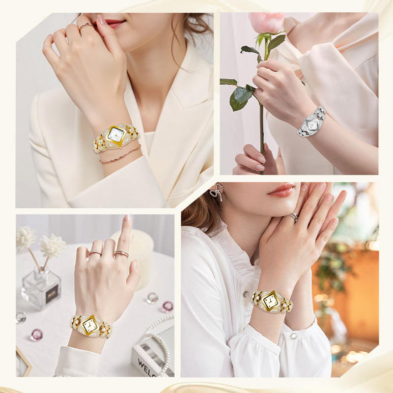 Elegantné náramkové hodinky s kamenným ozdobným prvkom vo vintage štýle