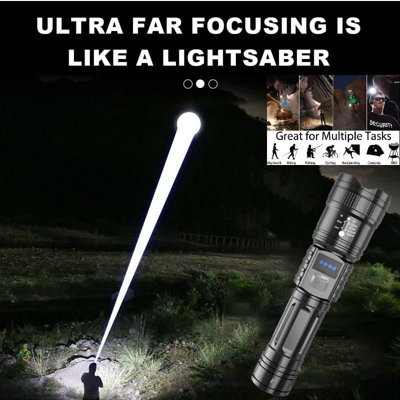 Rechargeable LED Flashlight with Zoom Focus and Power Bank
