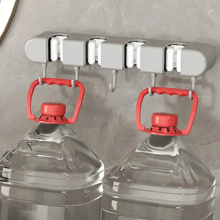 Wall-Mounted Mop and Broom Holder with Hooks (Multi-Slot Organizer)