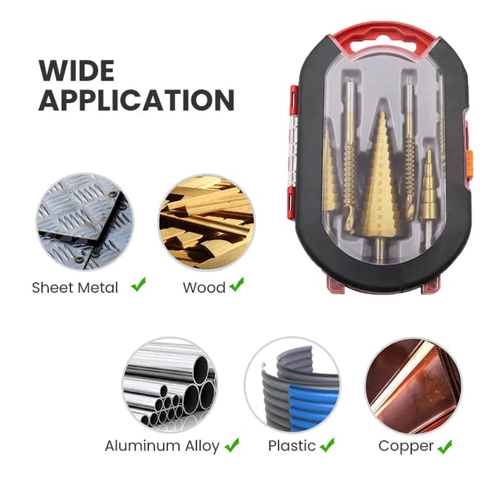 BladeForce Pro — Titanium-Coated Step Drill Bit Set for Metal, Wood, and Plastic