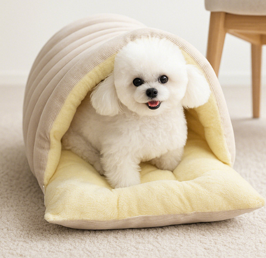 Cozy Hideaway Pet Bed – Plush Hooded Cave Design