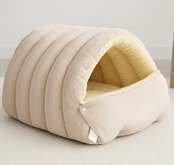 Cozy Hideaway Pet Bed – Plush Hooded Cave Design