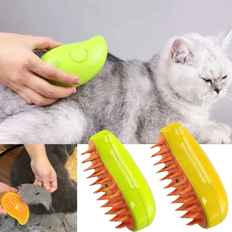 3-in-1 Steamy Cat Brush with Spray & Massage Design