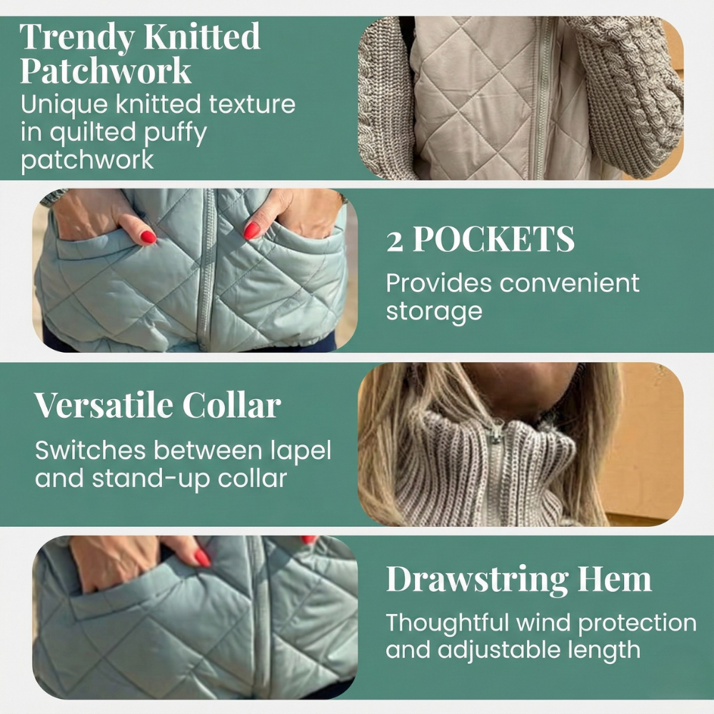 Knitted Patchwork Puffer Jacket for Everyday Layering