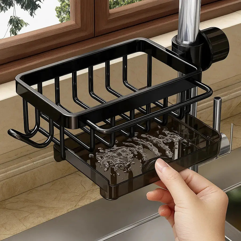 FlowGrip-järjestelijä — hanaan kiinnitettävä tiskialtaan säilytyshylly