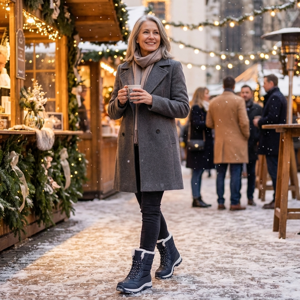 Bélelt téli csizma vízlepergető kialakítással